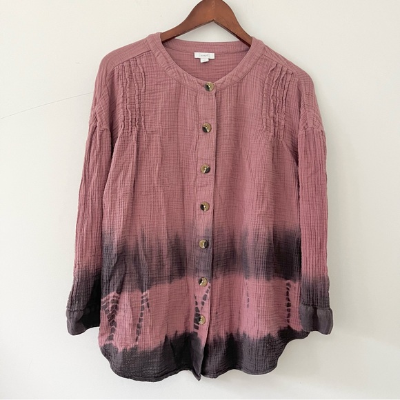 J. Jill Tops - Pure Jill Gauzy Cotton Tie Dye Button Down Blouse Pink Purple Seersucker Feel SP